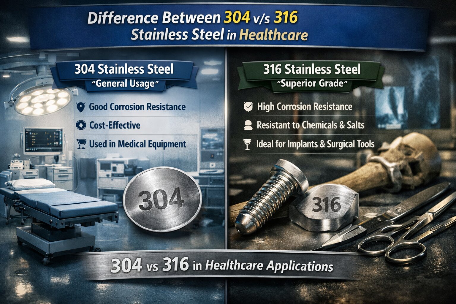 Difference Between 304 vs 316 Stainless Steel in Healthcare