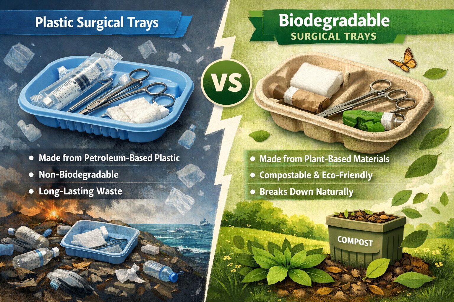 Plastic vs Biodegradable Surgical Trays Plastic vs Biodegradable Surgical Trays