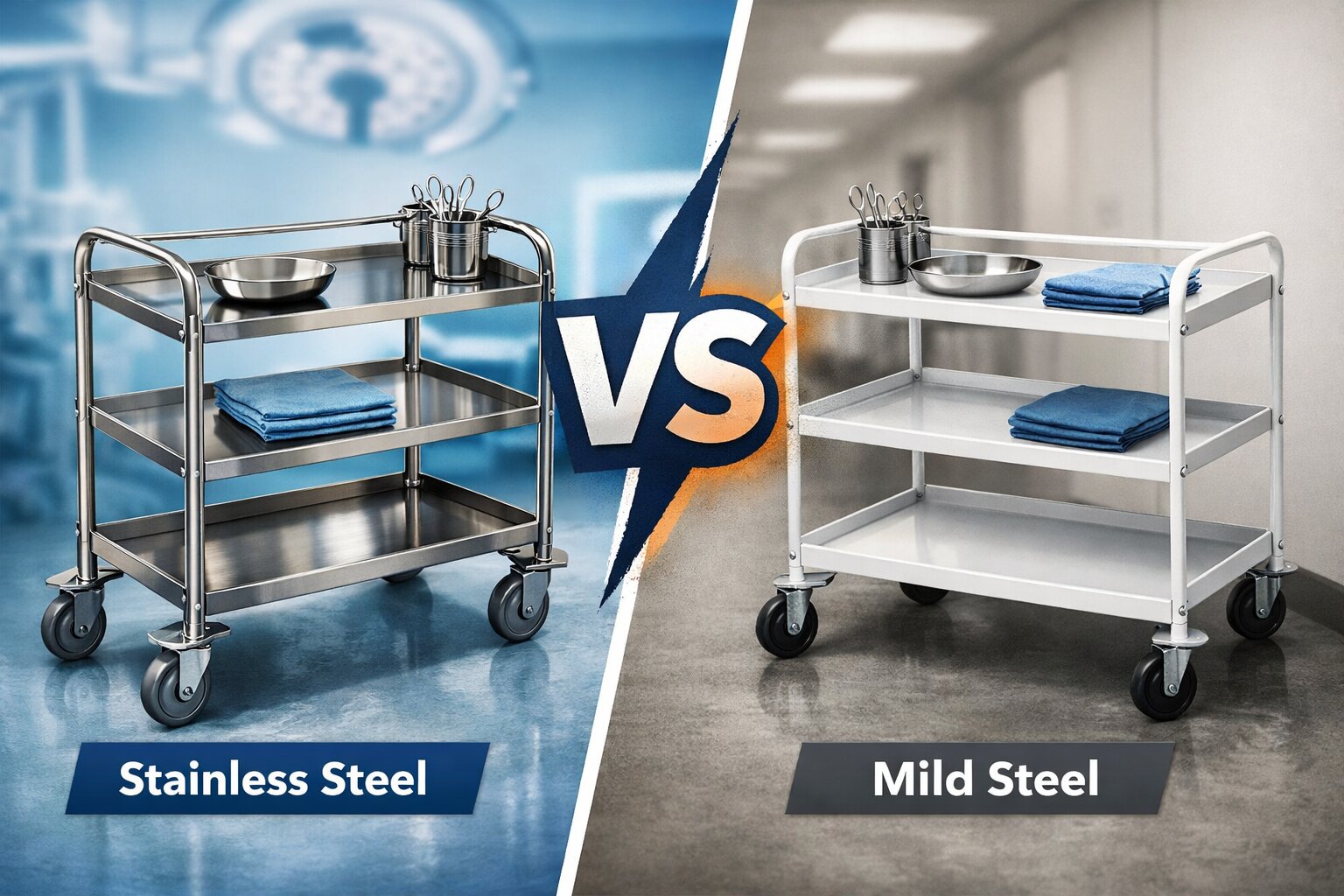 Stainless Steel Instrument Trolleys vs Mild Steel Stainless Steel Instrument Trolleys vs Mild Steel